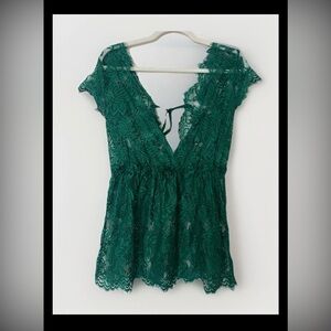 Avidlove Sexy Lingerie Babydoll Chemise Sheer Lace Green Sleepwear Set Woman XL